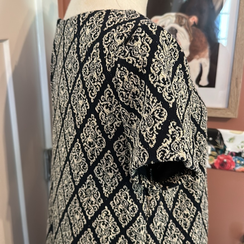 Zara Woman short sleeve gold metallic threading mini jacquard L navy blue dress - Picture 6 of 14